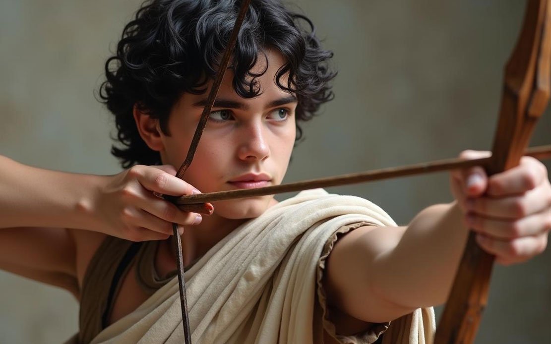 Young bowyer apprentice testing a bow with arrows ancient bow making apprentice testing bow