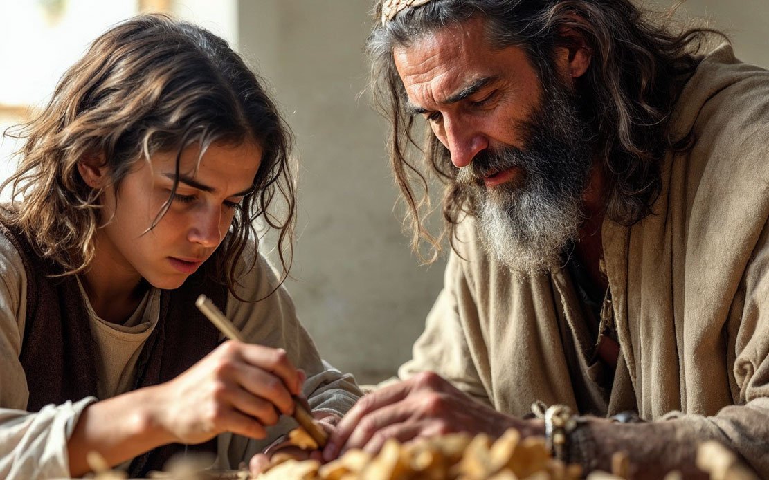 bowyer teaching apprentice wood shaping in ancient bow making ancient bow making master teaching apprentice