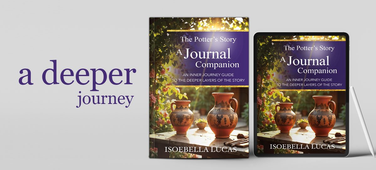 The Potters Story Journal Companion in downloadable PDF and ePub version. Image shows print and tablet versions as spiritual reading guide