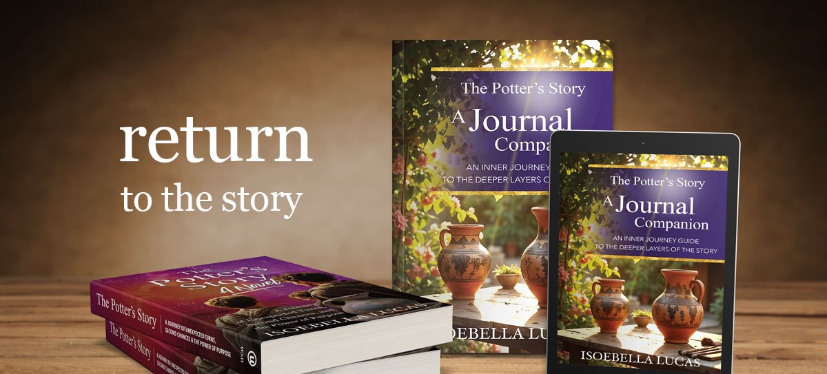 The Potters Story Journal Companion shown in downloadable PDF print and digital format with The Potter's Story novel. The Journal Companion is given free to novel readers as an inner journey guide.